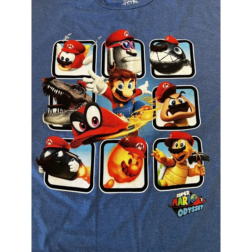 Super Mario Odyssey Men's Nintendo Blue Graphic Short Sleeve T-shirt Size 2XL